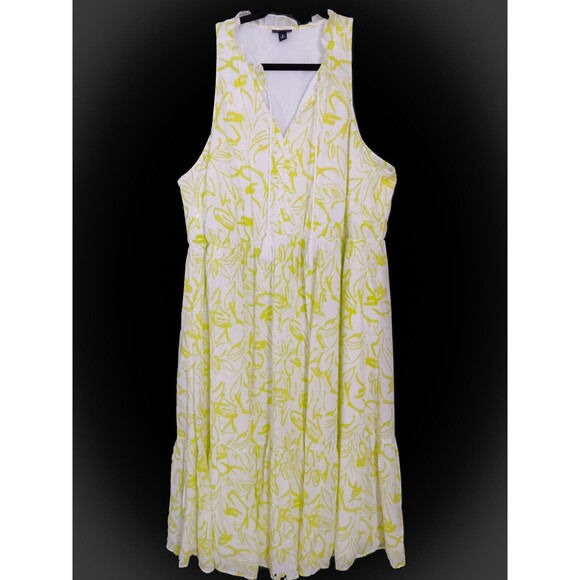 Torrid Womens Bright Green White Floral Tiered Midi Dress w/ Tassel Tie, 2X - Picture 2 of 6